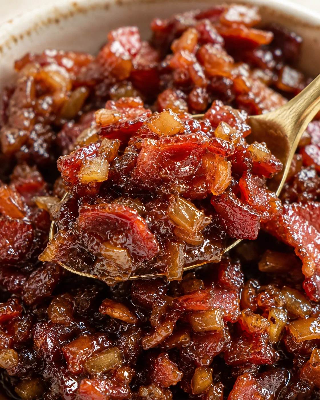 Irresistible Bacon Jam Recipe Close-up of savory bacon jam with caramelized onions and rich texture