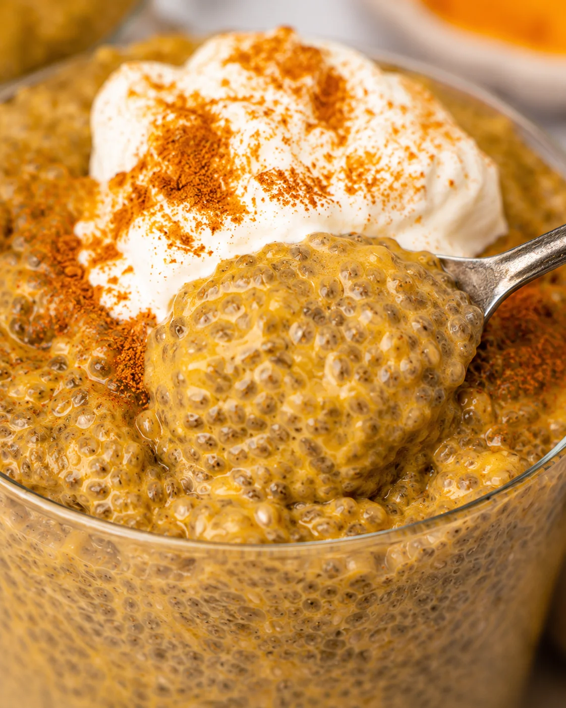 Pumpkin Chia Pudding Creamy pumpkin chia pudding topped with whipped cream and pumpkin spice