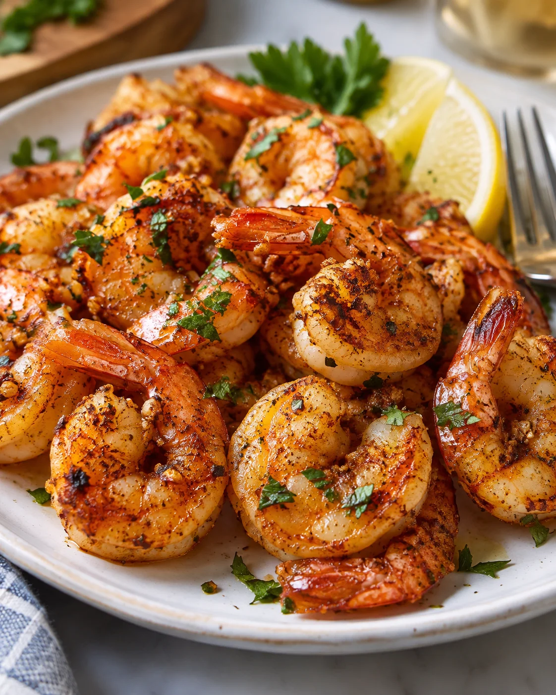 Alternate close-up serving of Air Fryer Shrimp
