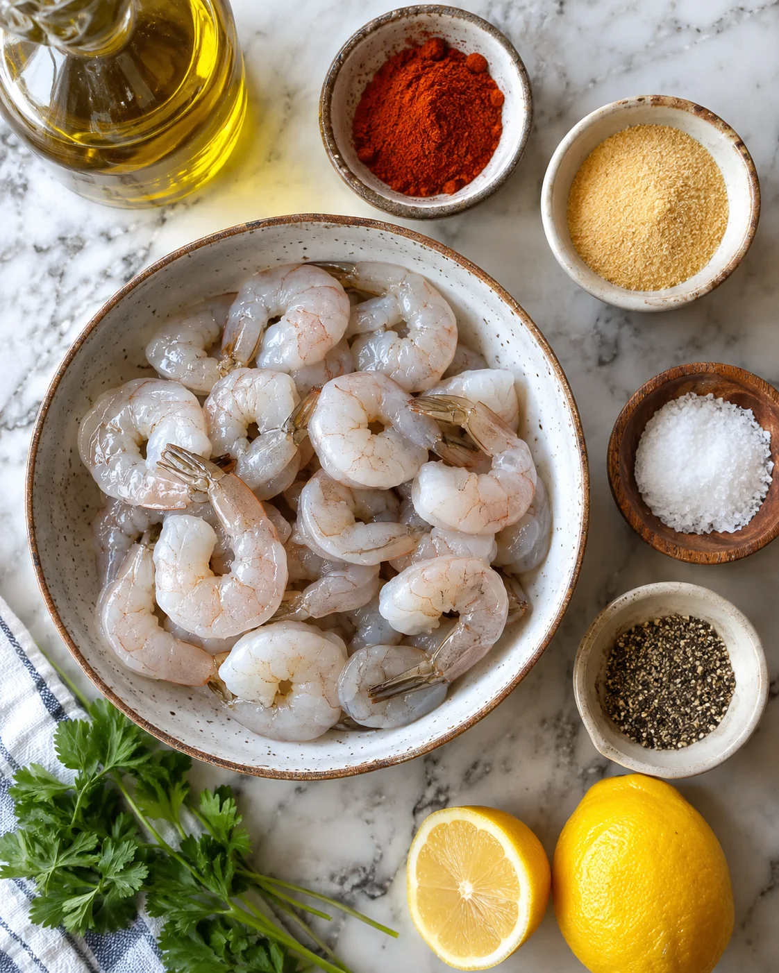 Top-down key ingredients for Air Fryer Shrimp