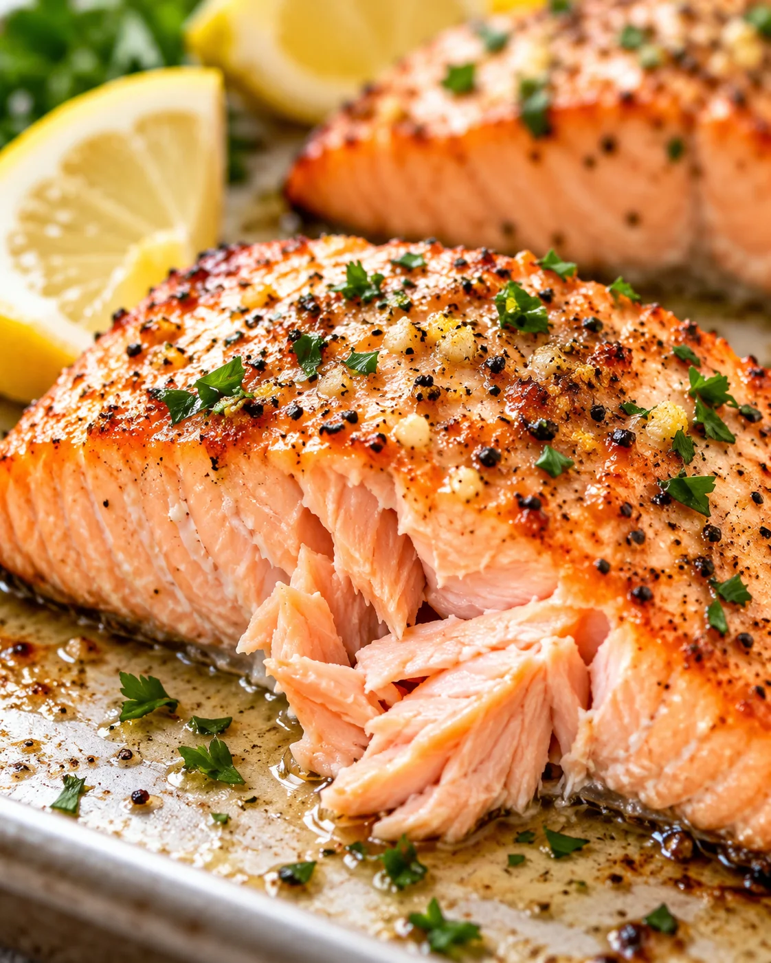 Texture detail showing the crumb and interior of Easy Baked Salmon Recipe in the Oven
