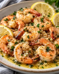 Alternate close-up serving of Easy Garlic Shrimp Recipe with Lemon and Garlic Butter