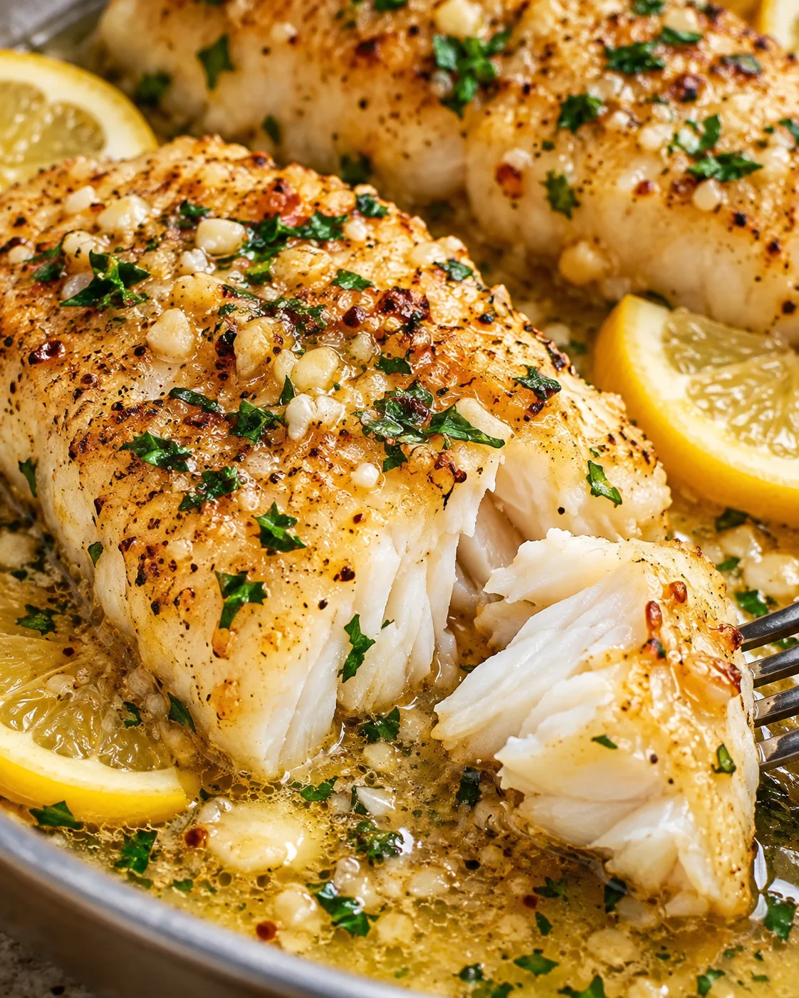 Texture detail showing the crumb and interior of Garlic Butter Cod Recipe