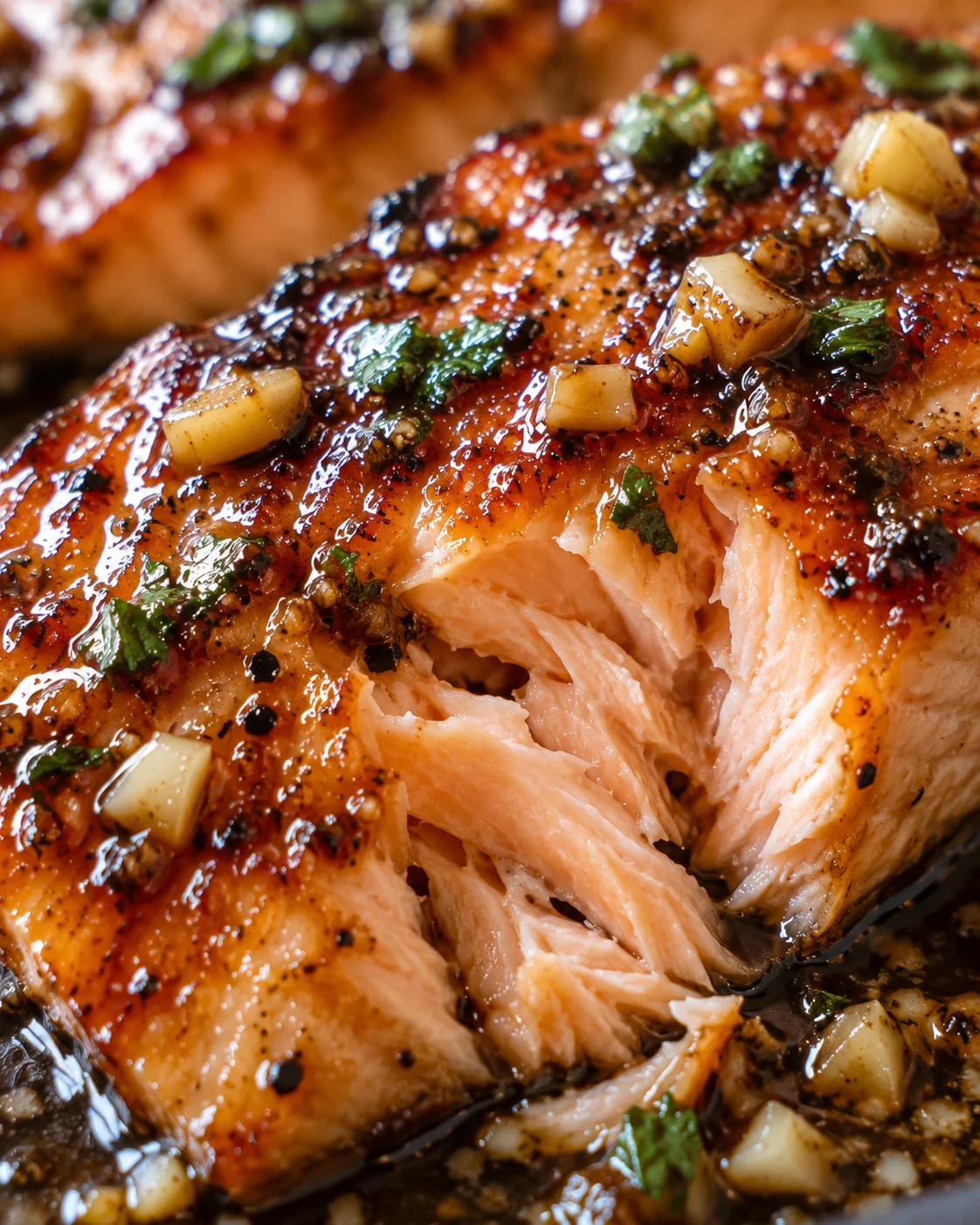 Texture detail showing the crumb and interior of Honey Garlic Salmon (20-Minute One-Pan Recipe)